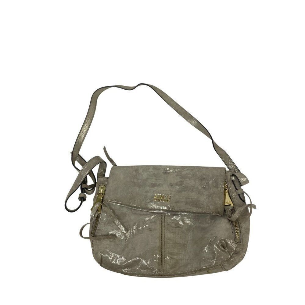 Aimee Kestenbeg Womens Crossbody Bag Purse Silver Metallic Genuine Leather